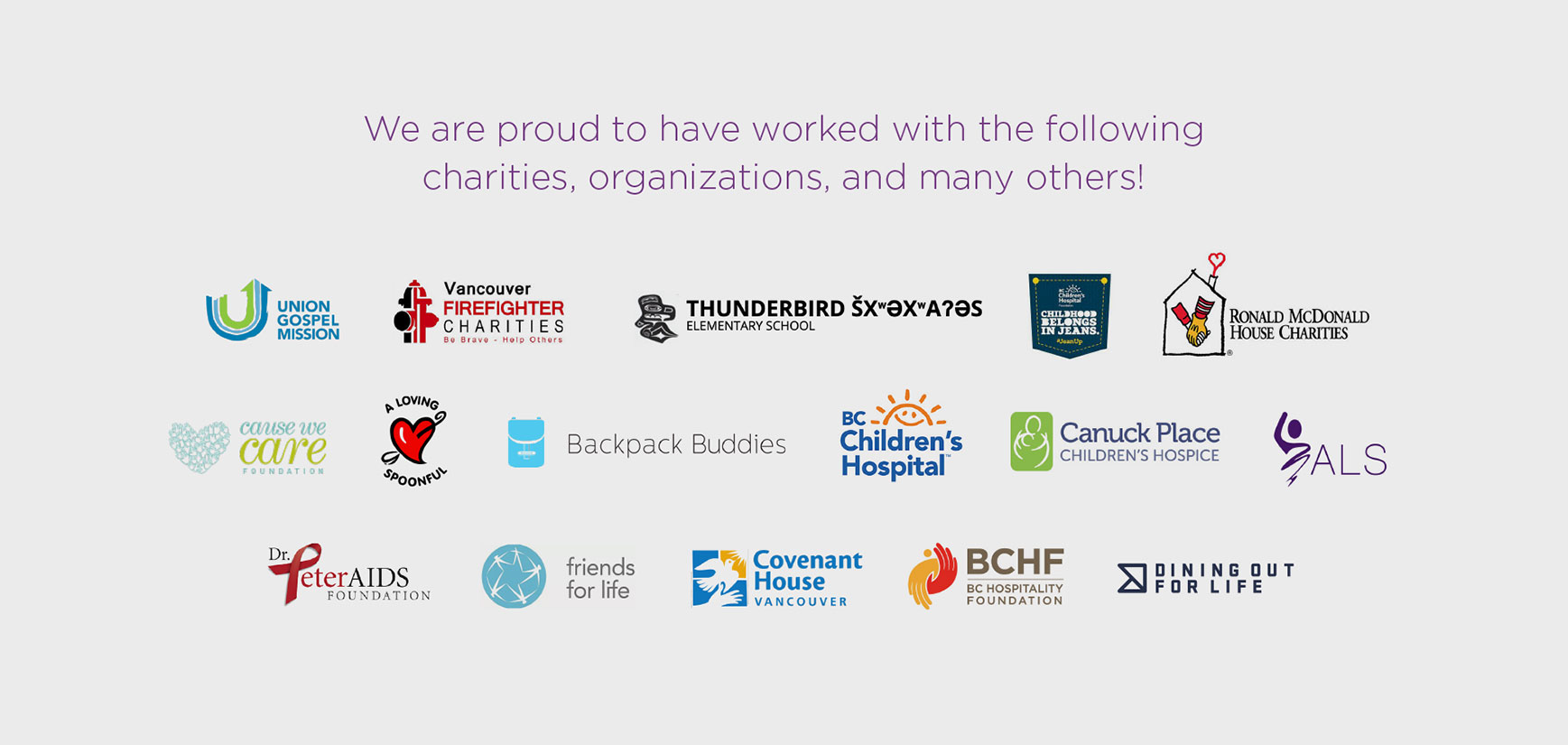 We are proud to have worked with the following charities, organizations, and many others!