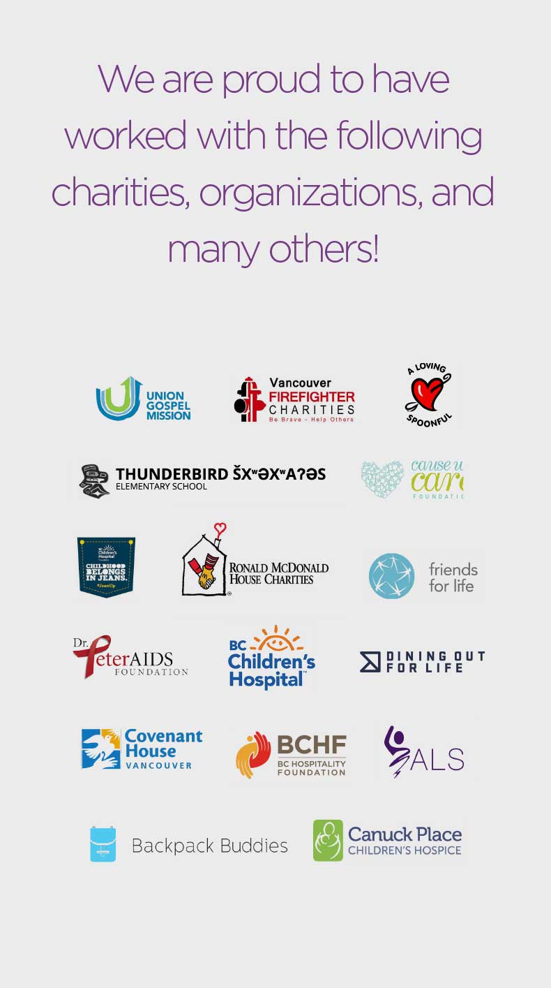 We are proud to have worked with the following charities, organizations, and many others!